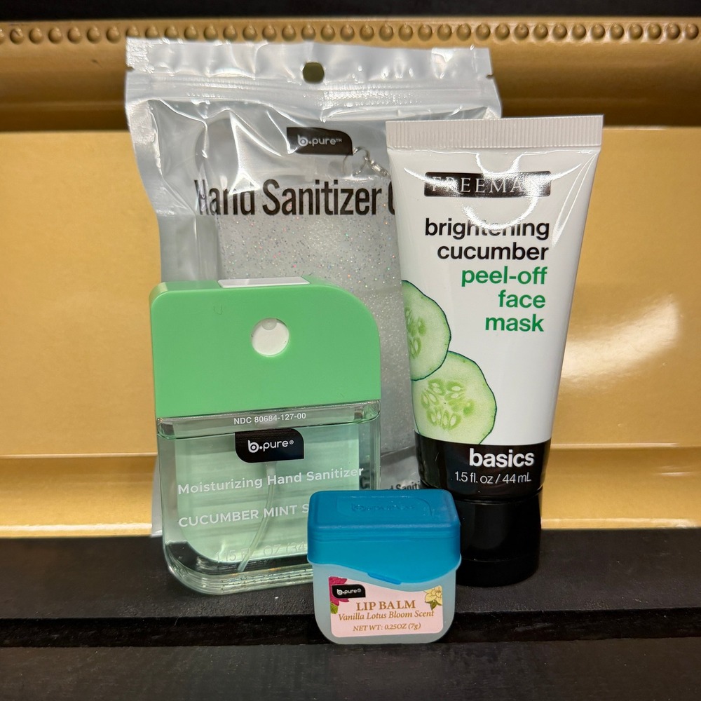 b.pure Cucumber Mint Hand Sanitizer, Lip Balm, Face Mask and Glitter Case Set